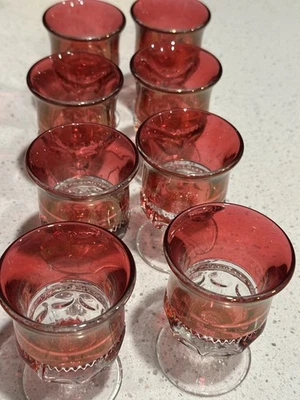 Set of 8Vtg Tiffin Ruby Red Stained Glass King's Crown Thumbprint Goblet - Image 1 of 4