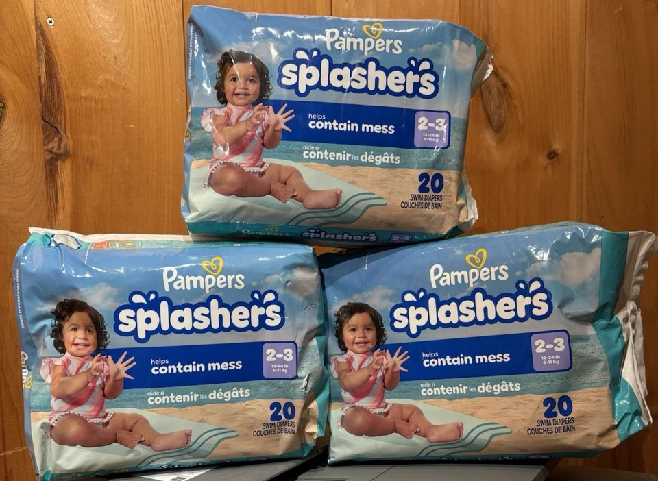 Three New  Packages 20 Count Pampers Splashers Swim Diapers Size 2-3 - Image 1 of 1