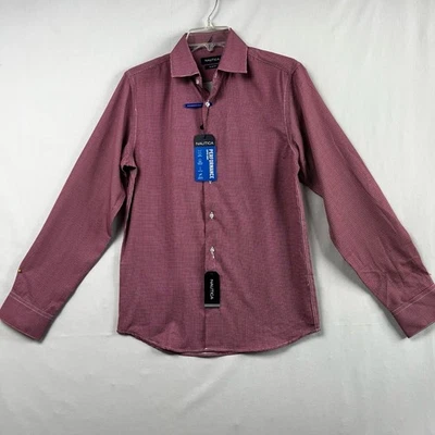 Nautica Super Shirt Mens 14 32-33 Slim Fit Red Plaid Stretch Wrinkle Free NEW - Image 1 of 4