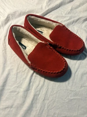 LANDS End Kids Sherpa line Red Slippers Size 5 Youth - Image 1 of 3