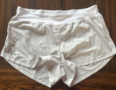 Under Armour Women's Heat Gear Running Shorts w/Liner Gray & White Zip Pocket - Image 1 of 4