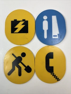 Telephone Working Explosion Cutting Sign lot of 4 6" x 5" used some wear - Image 1 of 4