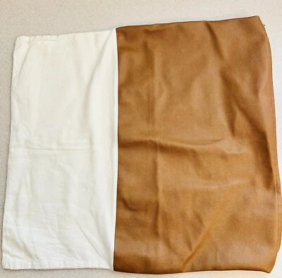 Woven Nook. Zulu Pillow Cover. White Linen & Brown Faux Leather. 18 x 18. - Image 1 of 4