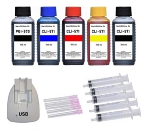 ✅ USB Chip Resetter für Canon PGI-570 und CLI-571 + 5 x 100 ml Nachfülltinte - Bild 1 von 1