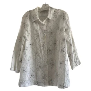 SAG HARBOR Women’s White Long Sleeve Button Up Cut Out Floral Shirt Blouse-LARGE - Picture 1 of 8