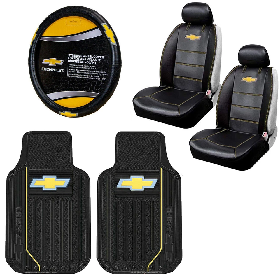 7pcs Chevy Elite Logo Car Truck Seat Covers Floor Mats Steering Wheel Cover Set Foto 1 de 4