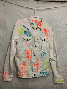 Smoke Rise Denim Jacket Button Up White Paint Splatter Size M EUC - Picture 1 of 4