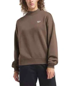 Reebok Identity Cotton Fleece Mock Neck Sweatshirt Women's S Brown Drop Shoulder - Picture 1 of 16