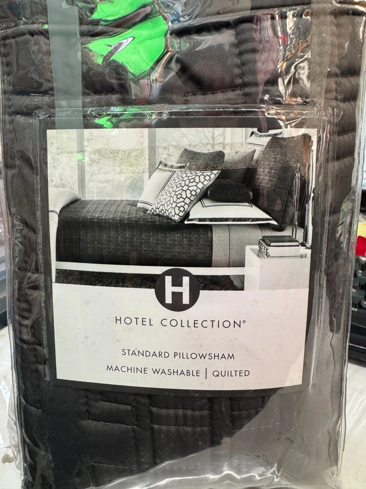 Hotel Collection Embroidered Frame Cotton Quilted Standard Sham Charcoal B716