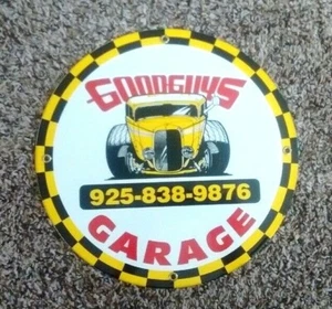 GOODGUYS GARAGE Porcelain Sign Office Home Garage Shop Decor - Picture 1 of 1