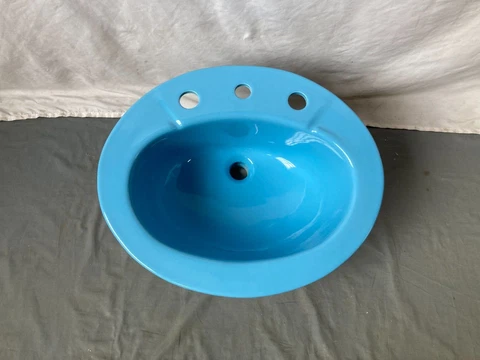 Vtg New Orleans Blue 21x17 Oval Self Rimming Drop In Sink NOS Kohler Old 362-23E Cover