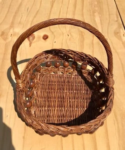 Cesto vintage quadrato in vimini intrecciato con manico arredamento design portaoggetti tg. 11x11x13 - Foto 1 di 6