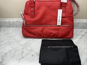 NUEVO CON ETIQUETAS $298 B. Makowsky Shopper Bolso Grande de Diseñador de Cuero BM32195 ROJO - Imagen 1 de 3