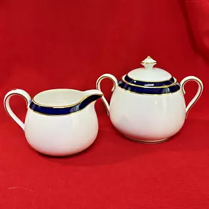 Spode Consul Kobalt Zuckermilchkännchen Set Knochen China England 22 kt Gold - Bild 1 von 13