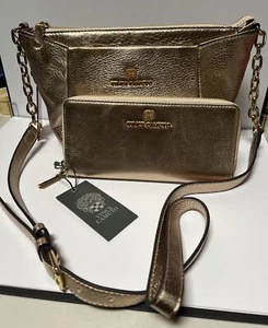 NWT Vince Camuto Crossbody Gold Leather Adjustable Strap HANDBAG & WALLET - Picture 1 of 17