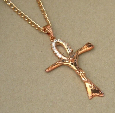 Nuevo juego de cadena cubana enchapada en oro rosa de 11 circonitas y 24 pulgadas de largo de 4 mm de ancho para hombre Foto 1 de 4