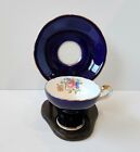 Aynsley Cobalt Blue Navy Blue Floral Tea Cup & Saucer set Corset Cup B6634
