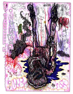 Original JUSTIN AERNI Painting circa 2020 dark art pop surreal modern : SUCCUMB - Picture 1 of 1