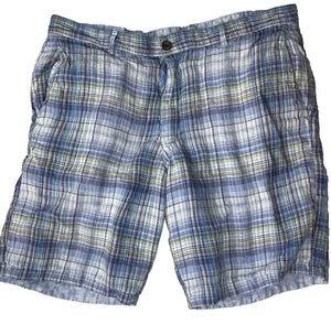 Tommy Bahama Reversible Flat Front Linen Men's Shorts Size 36 Blue Green Plaid - Picture 1 of 12