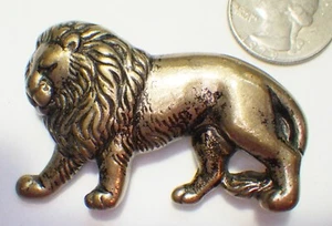 Large Vintage Nicely Detailed Antiqued Brass Male Lion Pin 2.25",  FREE SHIP - Picture 1 of 2