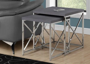 X Base Contemporary 2 Pc Set of nesting tables In Gray / Chrome - Picture 1 of 4