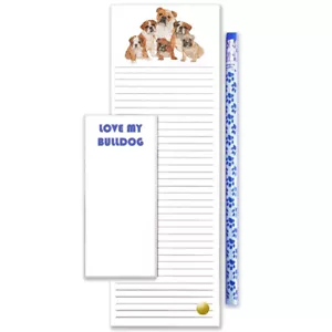 Bulldog Family To Do List Set Regalo Blocco Spese Magnetico Blocco Note e Matita - Foto 1 di 1