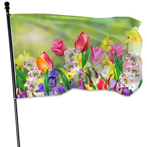 Frühling Sommer Blumen Flagge 3x5 Fuß Narzissen und Tulpen Flagge Polyester doppelt... - Bild 1 von 7