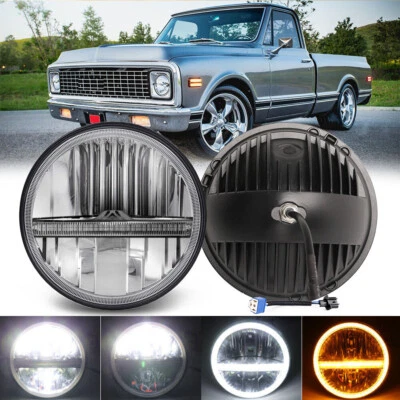 Круглая светодиодная фара DOT 7 дюймов Halo DRL HI-LO подходит для пикапа Chevy C10 1969-74 годов выпуска - Изображение 1 из 4