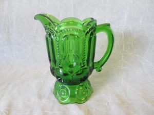 Moon and Star Pattern Glass GREEN 6.5" t Large Handled CREAMER PITCHER LE Smith - Bild 1 von 7