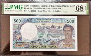 NEW HEBRIDES 500 FRANCS 1980 PMG 68 SUPERB GEM - Picture 1 of 2