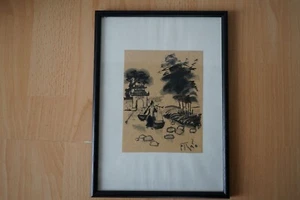Aquarell Kunst Bilder handgemalt Ungelesen Signalisiert Asien, Vietnam - Bild 1 von 2