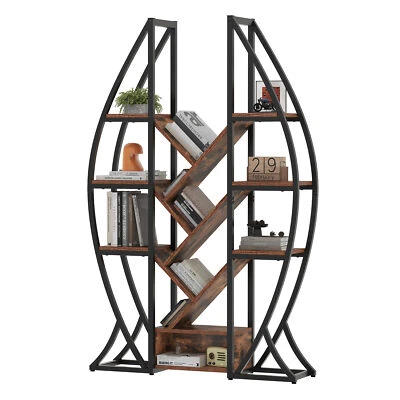 Oval Bookshelf 5 Tier Etagere Bookcase Industrial Display Shelve for Home Office - Image 1 of 4