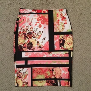 ECI Skirt Medium Multicolor Floral Knee Length Unlined Pull On - Picture 1 of 9