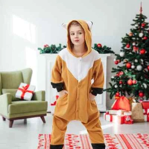 Canasour Fox One-piece Pajama for Kids Unisex Homewear Christmas Cosplay Costume - Picture 1 of 12