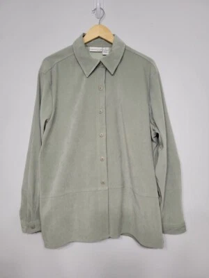 Croft&Barrow 男式人造麂皮绒鼠尾草绿色长袖纽扣,XL 码 — 第 1/4 张图片