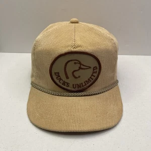 Vintage Ducks Unlimited Corduroy Zipback Hat, Tan Cap w/ Rope & Patch - Picture 1 of 5