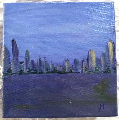 New Original Painting 5x5 inch Acrylic Gallery Wrap Canvas Cityscape Signed - Image 1 of 4