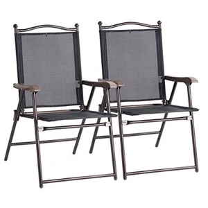  Set of 2 Patio Folding Sling Chairs, Indoor Outdoor Lawn Camping Garden Pool  - Picture 1 of 7