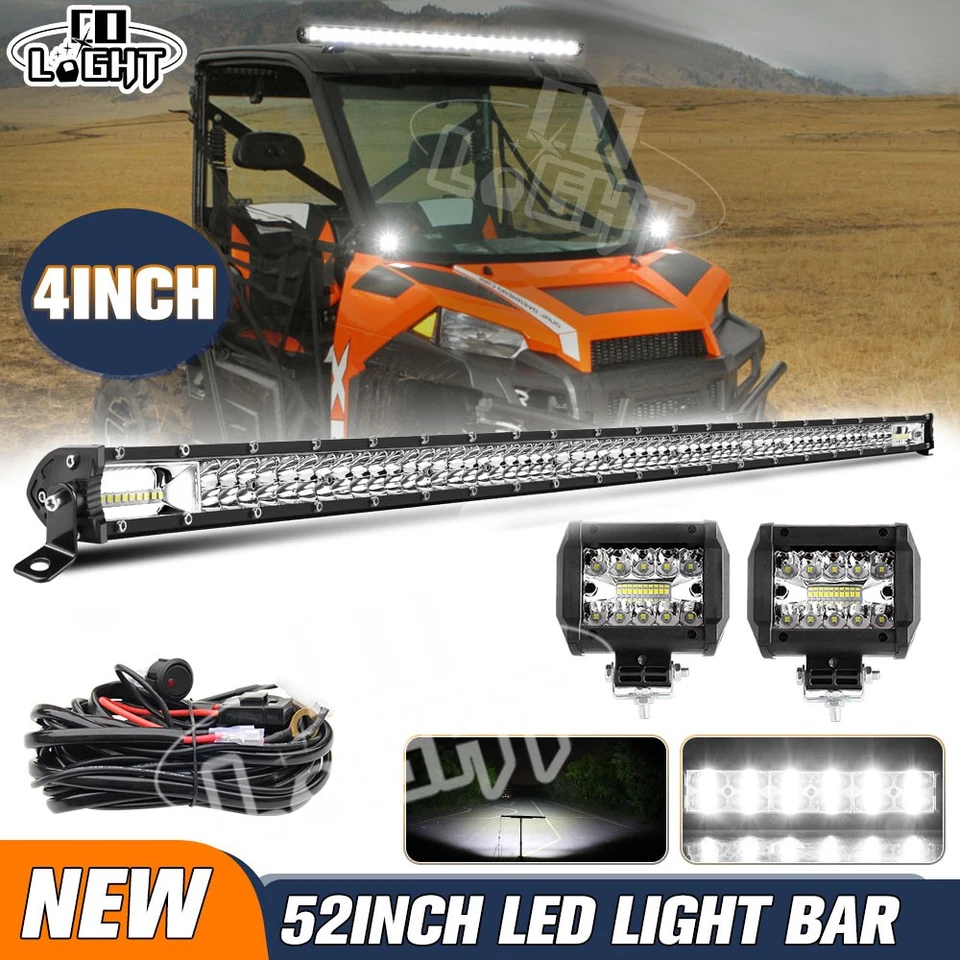Barra de luz LED Pro-fit Cage 52"" + Kit de cápsulas de 4" para Polaris Ranger XP 570 1000 Crew Foto 1 de 4