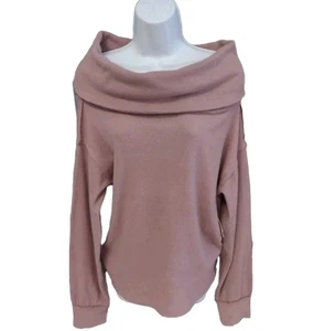 We The Free Waffle Knit Top Woman's Small Cowl Neck Rouge Pullover Thermal Shirt - Picture 1 of 13