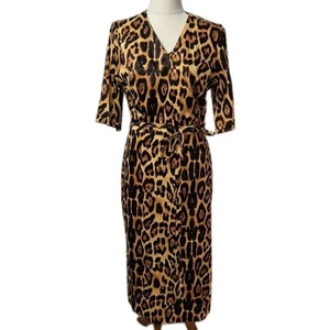 The Pretty Dress Company Wrap Dress Womens Size 12 Brown Animal Print BNWT Midi - Picture 1 of 9