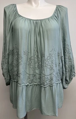 Sage Green Floral Eyelet Blouse Womens 3X Hippie Boho Whimsigoth Renaissance NWT - Image 1 of 4