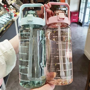 2L Sports Water Bottle Time Marker with Straw Large Gym Travel Drinking Bottle - Picture 1 of 15