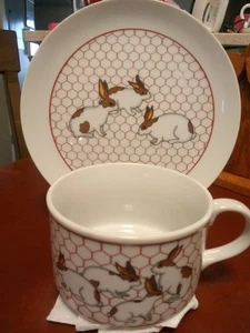 TAKAHASHI CERAMIC SOUP MUG AND SANDWICH PLATE RABIT MOTIF - Picture 1 of 5