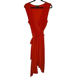 Ralph Lauren Women’s Dress 1X Orange Wrap-Style Sleeveless Asymmetrical Hem NEW - Picture 1 of 8