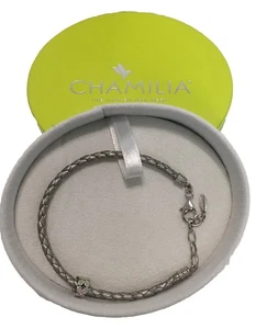 NEW Chamilia Charm Bracelet & Charm  7-8 Inch Sterling Silver Lobster Claw NIB - Foto 1 di 4