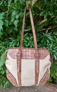 Francesco Biasia Tan Leather Trimmed Shoulder Bag Very Good Clean Condition - Picture 1 of 8
