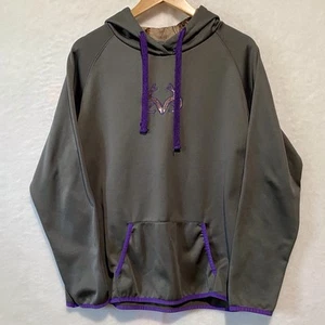 Realtree Mountain Hoodie Womens Size XL Gray Pullover Purple Trim Camo Hood FLAW - Picture 1 of 11