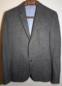 H&M Moon Stoff Wolle Tweed grau Fischgrät Blazer Jacke 38 R Ellenbogen Patches - Bild 1 von 8