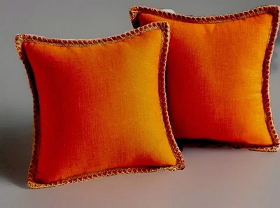 Juego de 2 fundas de almohada decorativas Phantoscope naranja adornos de lino granja Foto 1 de 4